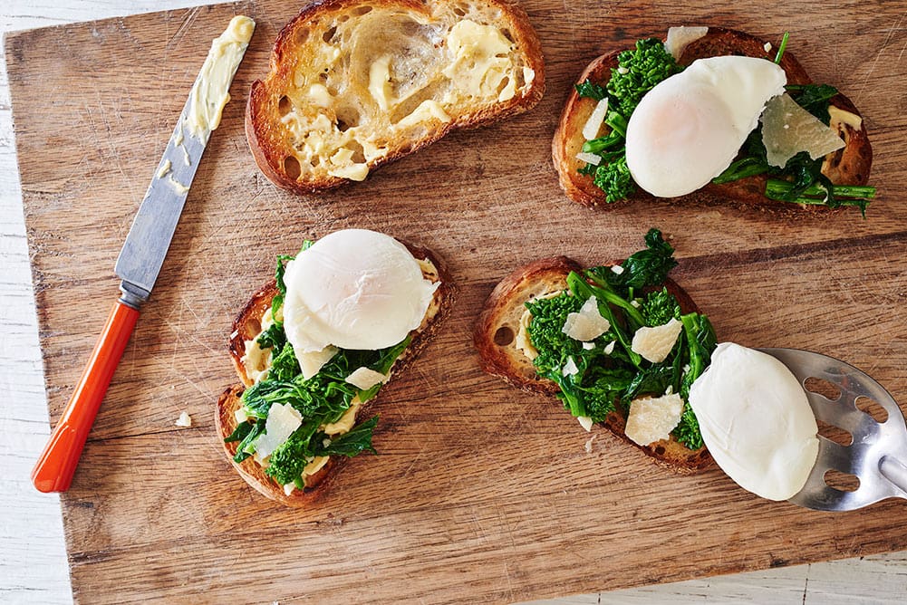 Andy Boy Broccoli Rabe Garlicky Toasts with Poached Egg