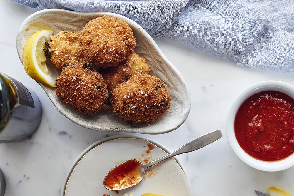 Broccoli Rabe Arancini with Marinara Sauce