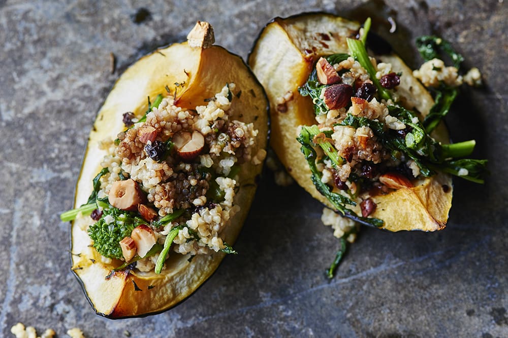 Squash with Broccoli Rabe and Quinoa Stuffing