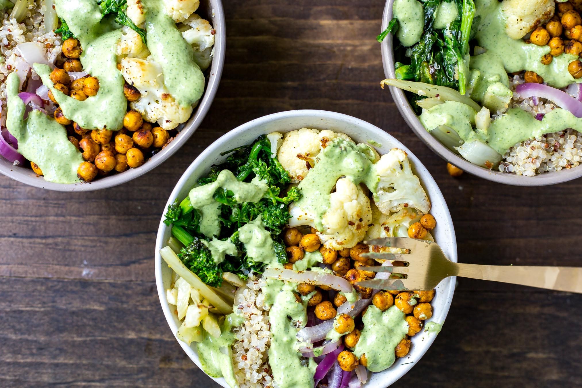 Broccoli Rabe Buddha Bowls with Cilantro Tahini Dressing