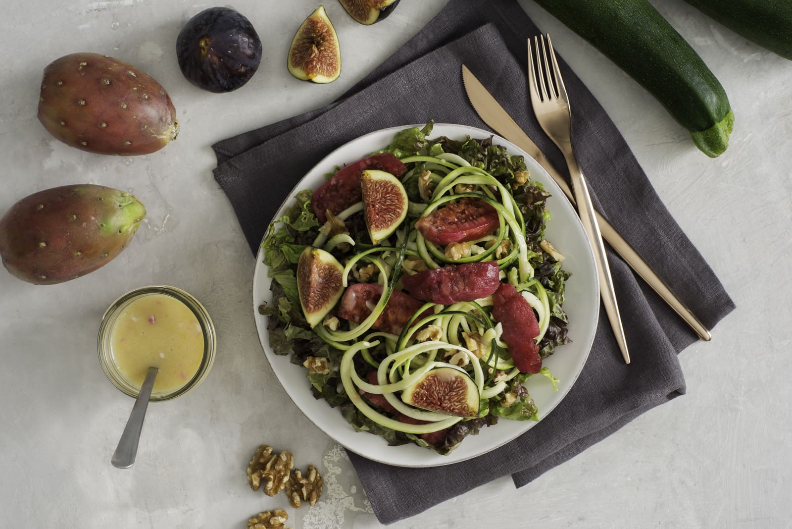 Red Leaf and Cactus Pear Autumn Salad