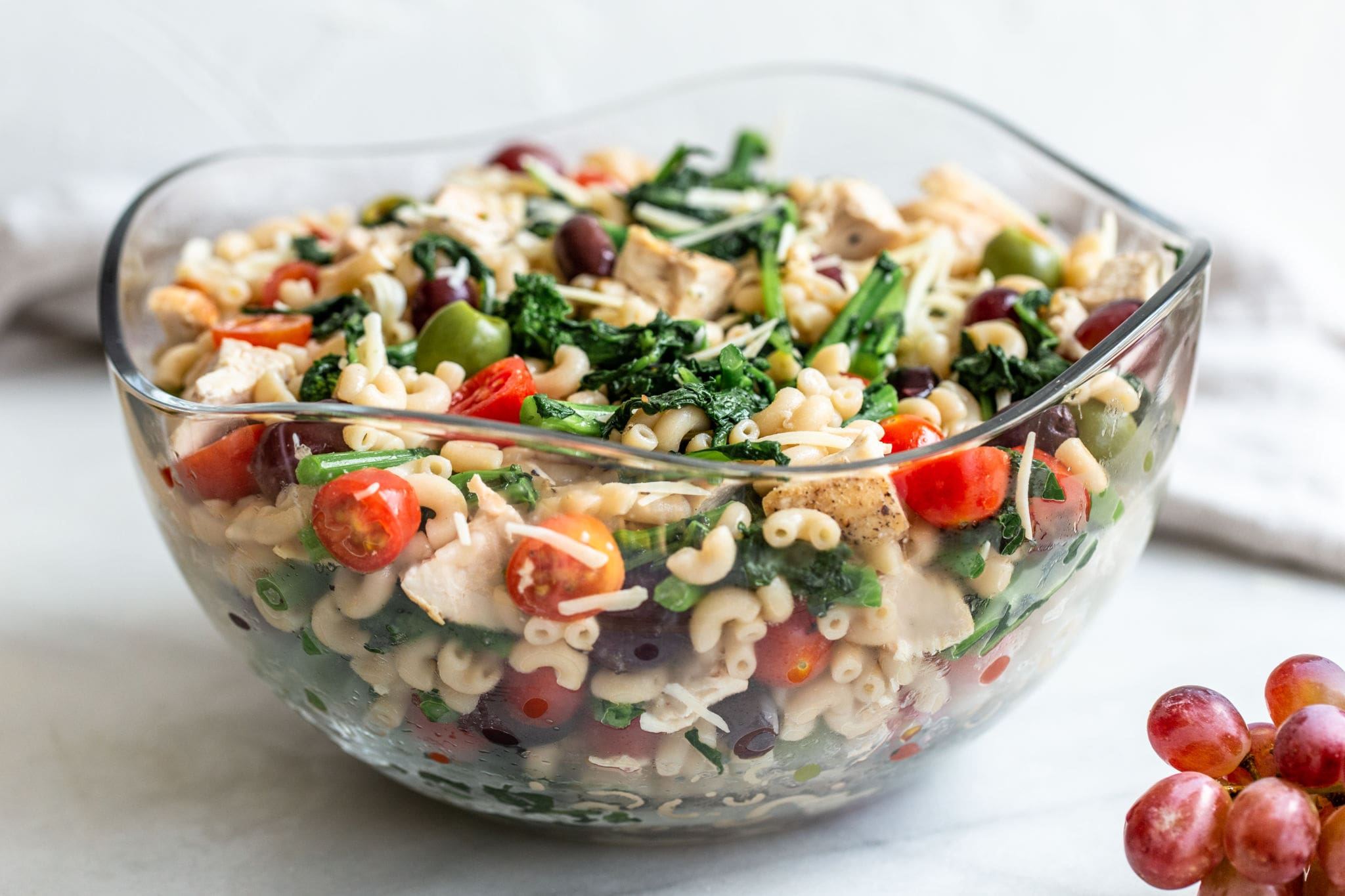 Italian Style Pasta Salad with Broccoli Rabe, Grapes and Olives