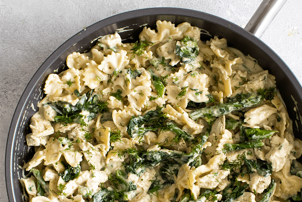 Broccoli Rabe Chicken Pasta with Bacon Fennel Cream Sauce